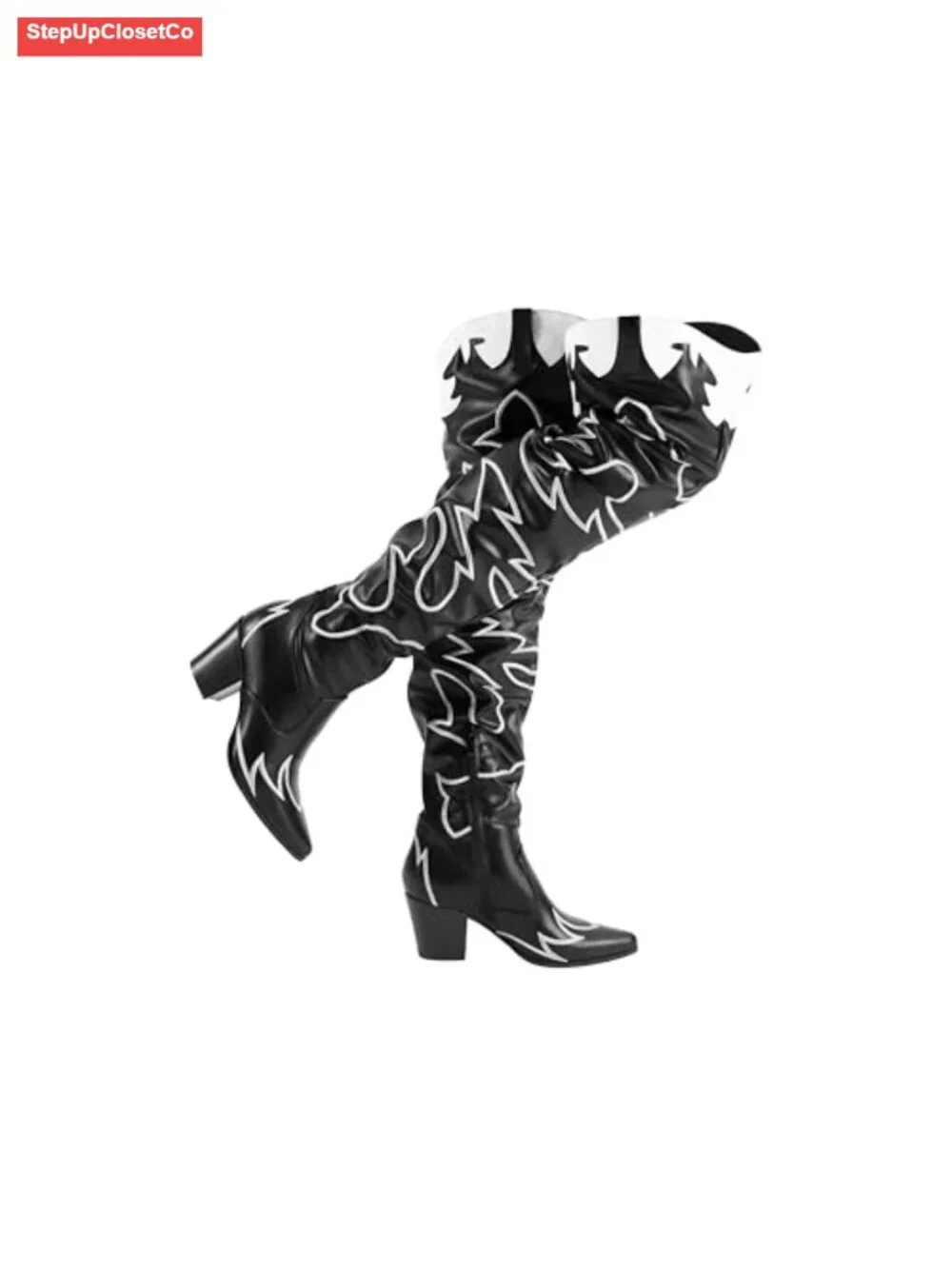 Cowboy Over The Knee High Boots | Chunky Heel, Pointed Toe, Slouchy Shaft,